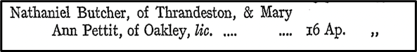 Nathaniel Butcher, marriage